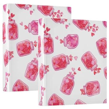 Imagem de Frascos rosa personalizados corações brancos 3 anéis fichários 1,5 polegada comporta 200 folhas pastas de caderno impressão anel redondo fichário, 31,5 x 27 x 6 cm, 1 pacote