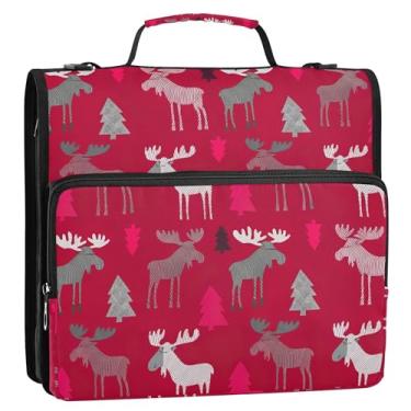 Imagem de Pasta organizadora para viagem de 3,8 cm, 3 anéis, alce de Natal, árvores vermelhas, com zíper, portfólio, comporta 500 folhas, bolsa de fichário com alça para escola