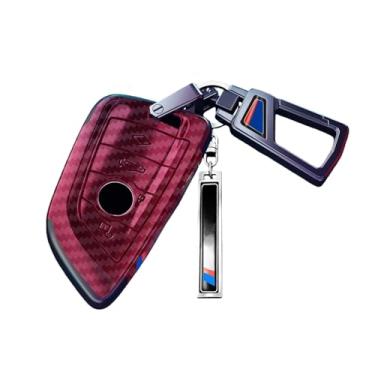 Imagem de Capa de chave de carro de fibra de carbono compatível com Bmw X1 X3 X4 X5 X6 X7 1 3 5 6 Série G20 G30 G11 F15 F16 G01 G02 F48 M Titular Chaveiro(Carbon red PlusMax)