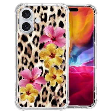 Imagem de Capa para iPhone 16, lírios cor-de-rosa, flores de hibisco em estampa de leopardo, capas transparentes com estampa fofa para meninas, mulheres, homens, fina, macia, à prova de choque