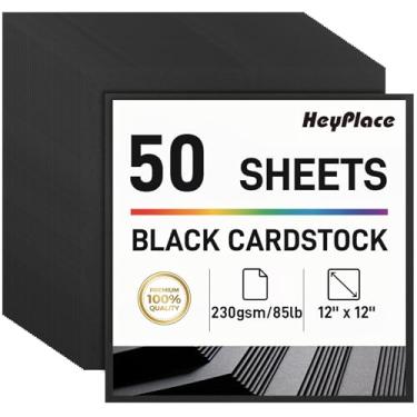 Imagem de HEYPLACE 50 folhas de cartolina preta, 12 x 30 papéis de construção grossos pesados para scrapbooking, impressora, currículo, confecção de cartões de visita, 230 g/m2