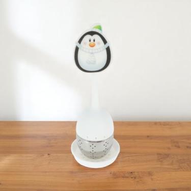 Imagem de Generic 1 conjunto de infusor de chá, design de pinguim, lavagem à mão, apenas redondo, silicone, aço inoxidável, branco, preto, 5,5 x 15,5 cm