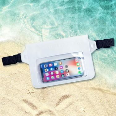 Imagem de Bolsa impermeável para celular, 1 pochete à prova d'água, bolsa seca para celular, bolsa de cintura, itens essenciais de praia com alça ajustável, cinto extralongo para nadar, branco