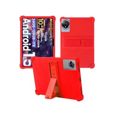 Imagem de Capa para tablet Raemond K80 de 10 polegadas, Android 15, WUNIAK à prova de choque, leve, com suporte, capa protetora, de silicone macio, ajustável, vermelha