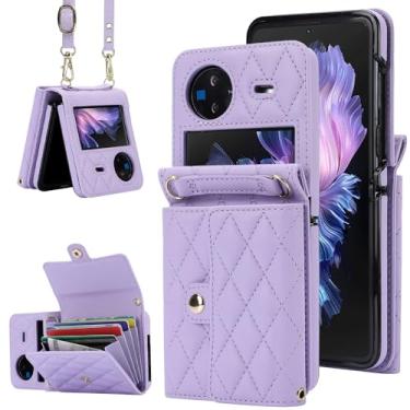 Imagem de Capa carteira flip para vivo X – Suporte de cartão com bloqueio de RFID com fecho magnético, antiderrapante e proteção contra quedas, capa fólio de couro fina para uso diário, viajante e viagem (roxa)