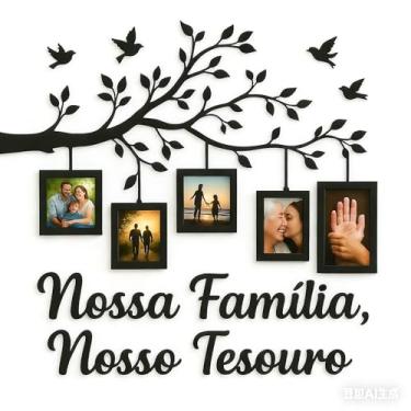 Imagem de Quadro Decorativo Árvore da Família em MDF para Fotos 10x15 – Painel de Parede com Molduras e Frase “Nossa Família, Nosso Tesouro”(PRETO)