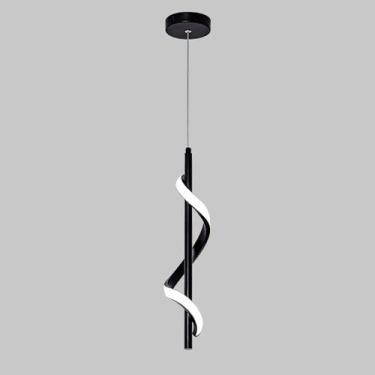 Imagem de Luminária pendente espiral tubular longa, luminária de suspensão linear em metal com cúpula de acrílico, luminárias de suspensão pretas para cabeceira, lustre LED moderno, luminárias pendent