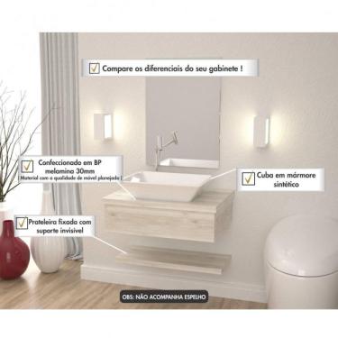 Imagem de Bancada para Banheiro Cuba Rt45 com Prateleira 605w Metrópole Compace