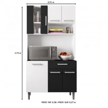 Imagem de Armário de Cozinha 6 Portas 1 Gaveta Carol Poliman Móveis Branco/preto