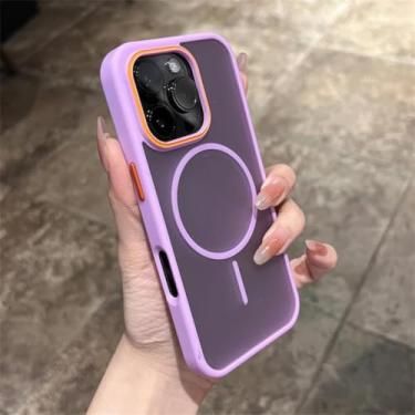 Imagem de HJZSZX Capa de celular luxuosa fosca com proteção magnética para iPhone 16 Pro (para iPhone 16 Pro/roxa)