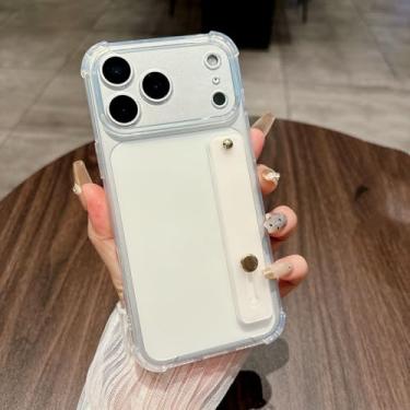 Imagem de Capa de silicone transparente de luxo com fluorescência brilhante para iPhone 17 Air 16 15 14 13 Mini 12 Pro Max Plus com alça de pulso e suporte (para iPhone 12/Transparente)