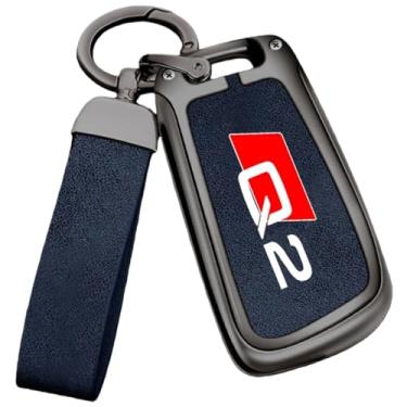 Imagem de Capa de chave de carro estilo liga de zinco compatível com AUDI Q2 SQ2 2016 2019 2020 2022 Protetor de controle remoto chaveiro acessórios automotivos(A-gun blue)