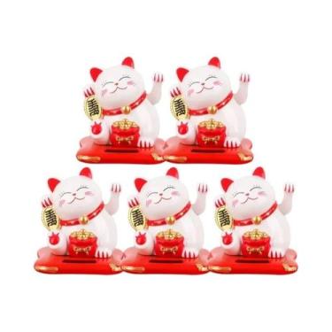 Imagem de Estátua Mini Gato Da Sorte Solar Com Braço Acenando Maneki Neko Decora