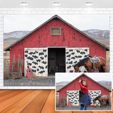Imagem de Duluxykl 3 x 2,1 m Vinil Vermelho Porta de Celeiro Fundo de Madeira Porta de Celeiro Cavalo Fotografia Fundo Rústico Fazenda Cena Country Decoração de Festa Adereços de Foto