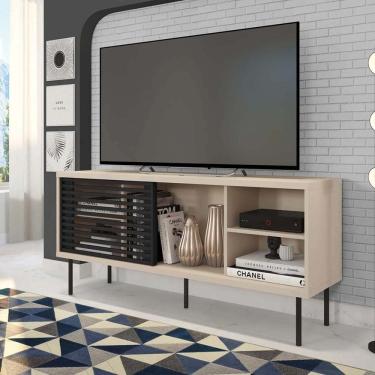 Imagem de Rack Para Tv Até 55 Polegadas Industrial 136cm Em Bp Porta Ripada Multiverso Espresso Móveis Off White Bp/preto