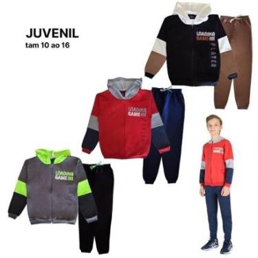 Imagem de Conjunto Moletom Juvenil Masculino Blusa Calça Flanelado capuz ziper Roupa infantil menino inverno-Masculino