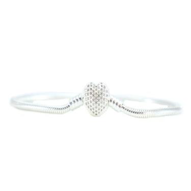 Imagem de Pulseira Berloqueira Fecho Coração Cravejada Prata Legit 925 - Lojas L