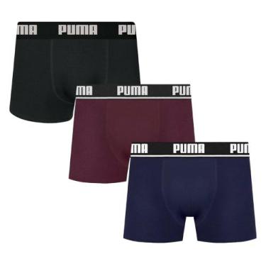 Imagem de Kit 3 Cuecas Boxer Puma Cotton Masculina, Preto, Marinho, G