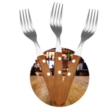 Imagem de Kit 6 Talheres Garfo Inox Cabo De Madeira Jantar Restaurante - INGA