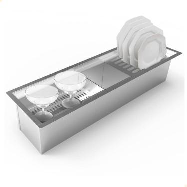 Imagem de Calha Úmida Organizadora Saro De Embutir Sobreposta Em Inox 65cm Com 3 Módulos CL65