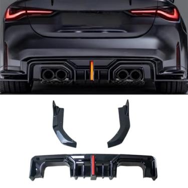 Imagem de Spoiler de para-choque traseiro de carro difusor labial modificação peça compatível com M3 M4 G80 G82 2021+ capa protetora de para-choque acessórios para carro (borda preta brilhante + acabamento de