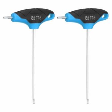 Imagem de HARFINGTON 2 chaves Torx com cabo em T T15 S2 chave em T de extremidade dupla de aço chave de fenda Torx chave sextavada ferramenta para manutenção doméstica automotiva, azul e preto