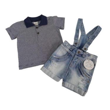 Imagem de Conjunto Bermuda Suspensório + Camisa Bebê Menino DTuiá 2543 - Marinho - G ( 9 - 12 MESES )-Masculino