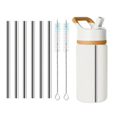 Imagem de Canudos de metal de substituição para garrafa de água simples e moderna infantil de 400 ml, 6 peças de canudo reutilizável de aço inoxidável com escovas de limpeza, compatível com garrafa moderna