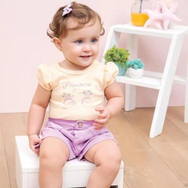 Imagem de Conjunto Luxo Body + Shorts Sarja Bebê Menina Paraiso 13974-Feminino