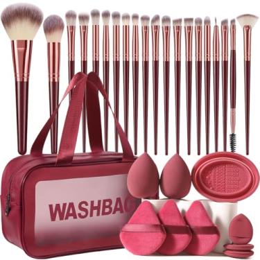 Imagem de Kit de maquiagem com 30 pincéis de maquiagem, com bolsa de maquiagem, conjunto multifuncional de ferramentas de maquiagem com pincel de base, conjunto de pincéis de maquiagem (conjunto de 30 peças)