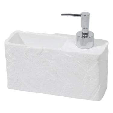 Imagem de ＫＬＫＣＭＳ Dispensador de sabão com suporte para esponja, organizador multifuncional de resina para pia, ideal para escovas de cozinha e esfregões de banheiro, Branco