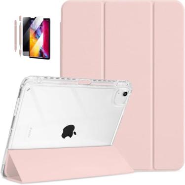 Imagem de Capa Compatível com iPad 9a 8a 7a Geração 10.2" 10.5" Polegadas Capa Para,Fino Translúcido Traseira Trifold Folio Suporte Protetora Tablet, Suporte S Pen Carregamento (Rosa)