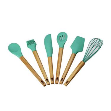 Imagem de U5GAAALPPQ9 Conjunto de utensílios de cozinha de silicone, conjunto de utensílios de cozinha, espátula, pá, colher de sopa com cabo de madeira, design especial resistente ao calor