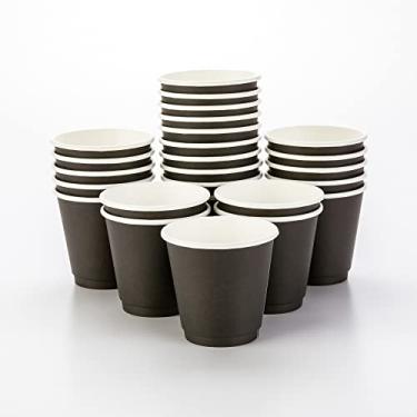 Imagem de Copos descartáveis pretos de 237 ml com design de parede dupla: sem necessidade de mangas – perfeito para cafés – papel reciclável ecológico – isolado – copo de café para viagem por atacado