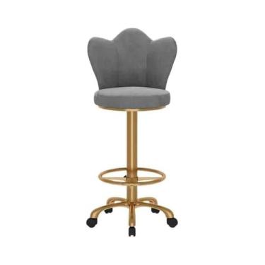 Imagem de Balcão de cozinha caixa ilha mesa cadeira de jantar mesa de jantar mesa sentado encosto banco alto leve luxo simples cadeira de metal uso doméstico cadeiras de bar (cinza)