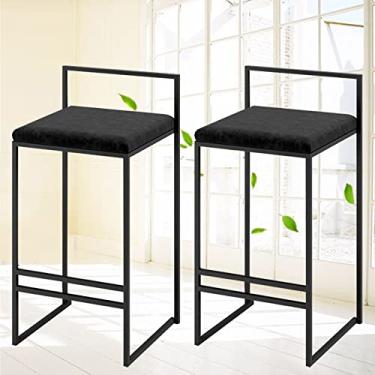 Imagem de KIDYBO Bancos de bar de metal bancos de cozinha com encosto de veludo estofado para cadeira alta banquetas de jantar modernas quadradas para casa, conjunto de 2, preto, altura do balcão 66 cm
