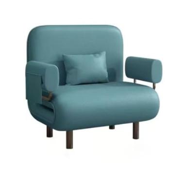Imagem de Sofá cama moderno, banquinho dobrável multifuncional, convidado com encosto ajustável adequado para quartos pequenos, cadeira de dormir de apartamentos (azul)