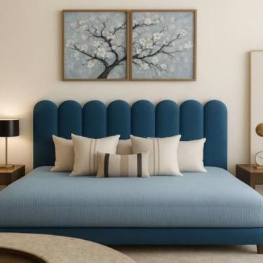 Imagem de Kit Cabeceira Nuvem Estofada Modular 60x20cm para Cama Box Solteiro Casal Queen King (8,AZUL MARINHO)