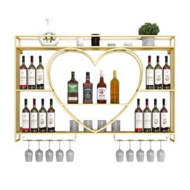 Imagem de Rack de vinho industrial montado na parede suporte de copo de vinho prateleiras flutuantes barra de armazenamento de garrafa de vinho para casa, cozinha, despensa, adega (cor: ouro, tamanho: 1000 x 80