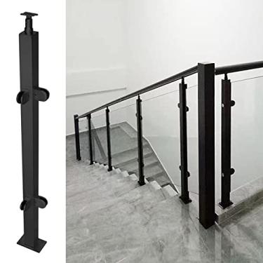 Imagem de Poste de grade de vidro, poste de corrimão de escada preto, poste de aço inoxidável resistente, poste de balaustrada, braçadeira de painel de varanda de jardim