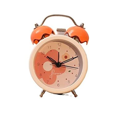 Imagem de x3anggyt5 Despertador para quarto de crianças despertador, despertador de sino duplo, silencioso, sem tique-taque, operado por bateria, para quarto, casa e relógio de mesa Offoice (laranja)