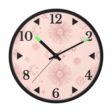 Imagem de STAYTOP Relógio de parede LED Shy Sun and Moon para quarto com brilho noturno, relógios de parede silenciosos de 30 cm para decoração de sala de estar, controle de som, relógio de parede moderno que