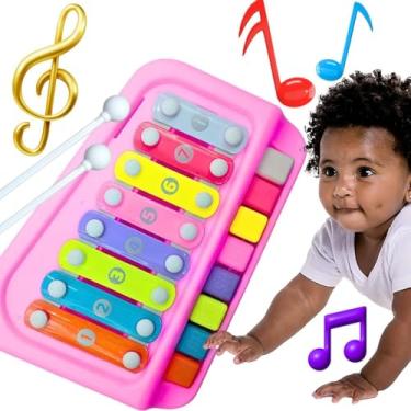 Imagem de Xilofone especial 2 em 1 integrado com piano teclado adaptado para desenvolvimento musical Infantil brinquedo produz som nítido limpo xelofone melodia presente menino menina dia das crianças (Rosa)
