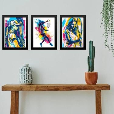 Imagem de Kit 3 Quadros Gravuras Tenistas - Mulher 33X24Cm - Com Vidro