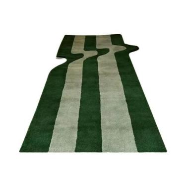 Imagem de Tapete Antiderrapante Verde Escuro Com Listras Em Estilo Nórdico Para 