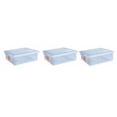 Imagem de 3 Caixas Plásticas Com Tampa Organizadora Multi Uso 8 Litros - Pleion