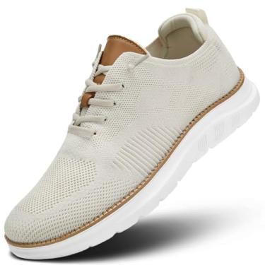 Imagem de Sapato Oxford masculino casual, moderno, sem cadarço, para negócios, malha confortável, leve, sola macia, Bege, 37