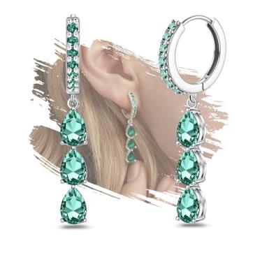 Imagem de Brincos de argola de prata para mulheres, pequenos brincos pendentes de prata, brincos delicados de pedra do mês de nascimento CZ brincos fofos da moda brinco de aniversário de prata pendurados