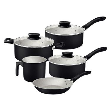 Imagem de Jogo De Panelas Tramontina Linz 5 Peças Em Alumínio Antiaderente Starflon Max Preto