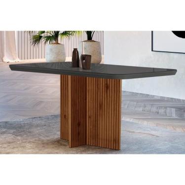 Imagem de Mesa Para Cozinha Berlim Com Tampo 120x80cm Madeirado Vidro Canto Curvo Imbuia Ripado 3d Grafite Rufato